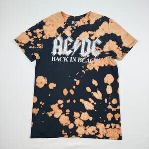 AC/DC Back In Black Bleach Splatter Band T-Shirt 100% Cotton Black M Rock N Roll